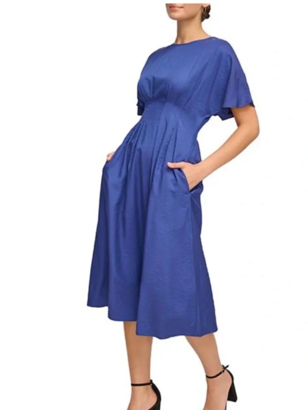 Smocked Waist Midi Dress A Line Short Sleeve Casual Summer Dress Kensie